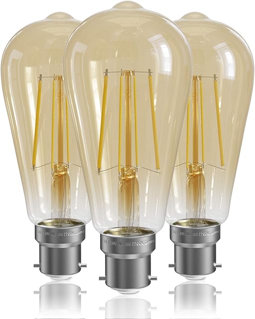 QNINE Dimmable Bayonet Light Bulb, 6W (60W Equivalent), 600lm, Warm White 2700K, LED Filament Bulb, 3-Pack