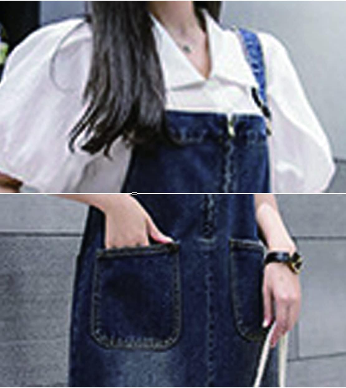 Women's Denim Strap Dress Large Size Loose Casual Solid Color Mid-Length Skirt - Image 4