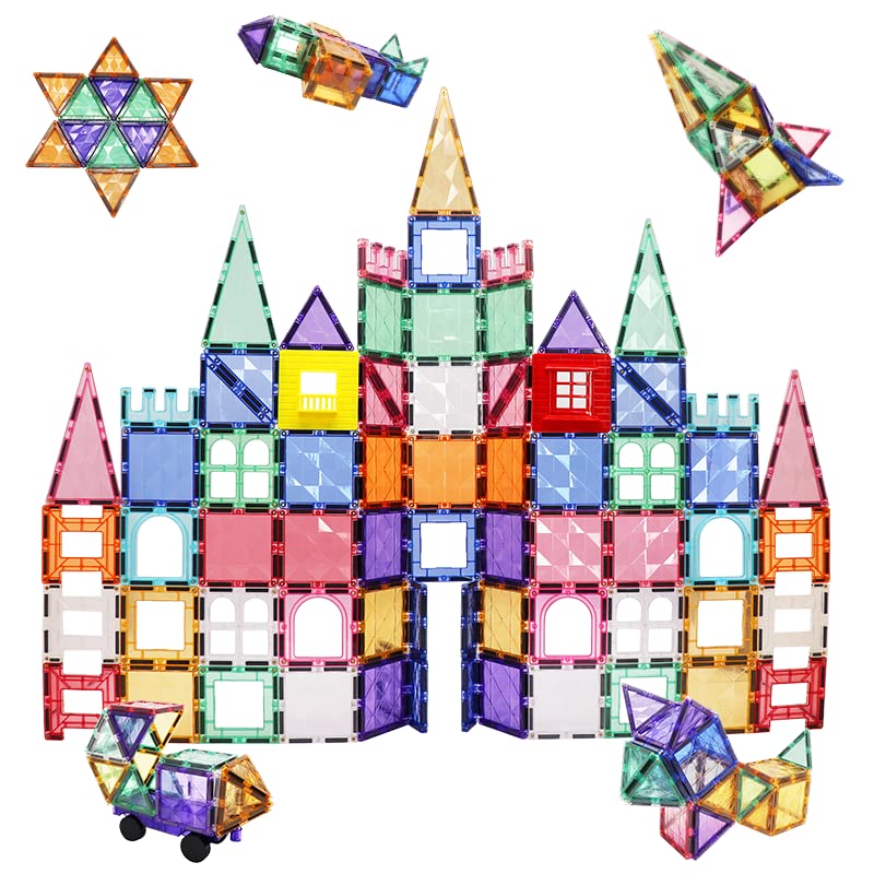 JUNI 108Pcs Magnetic Tiles - STEM Learning Toy Set for Boys and Girls, Educational Building Blocks Kit, Ideal Birthday Gift, Construction Toy for Creativity, Fun, and Cognitive Development