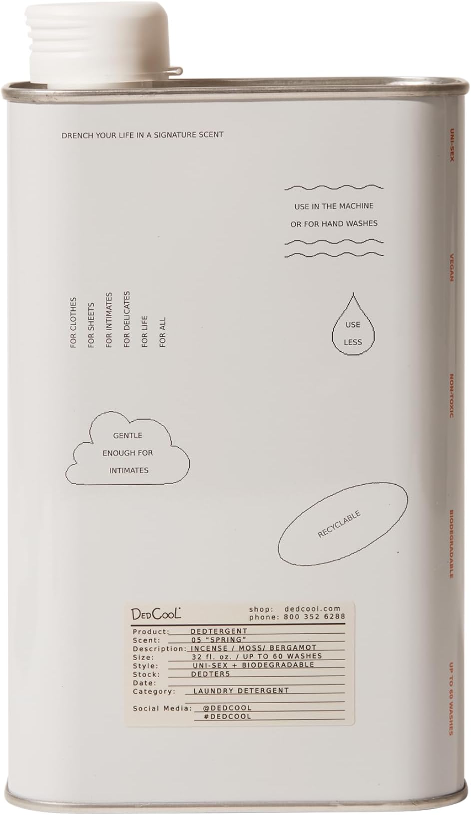DedCoolVegan Laundry DEDtergent | Clean, Non-Toxic Fragrance For All (32 fl oz | 946 ml) (Spring)