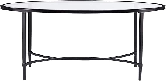 SEI Furniture Quinton Metal / Glass Oval Cocktail Table - أسود ، 45 بوصة × 25 بوصة × 19 بوصة
