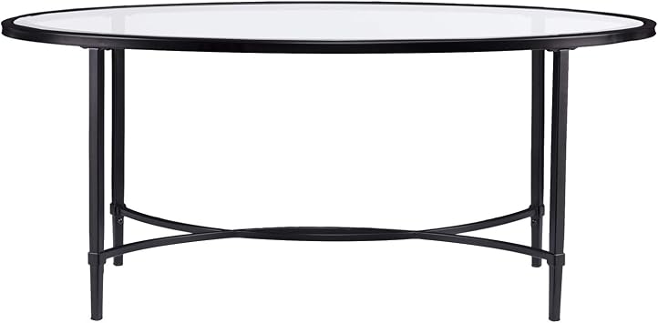 SEI Furniture Quinton Metal / Glass Oval Cocktail Table - أسود ، 45 بوصة × 25 بوصة × 19 بوصة