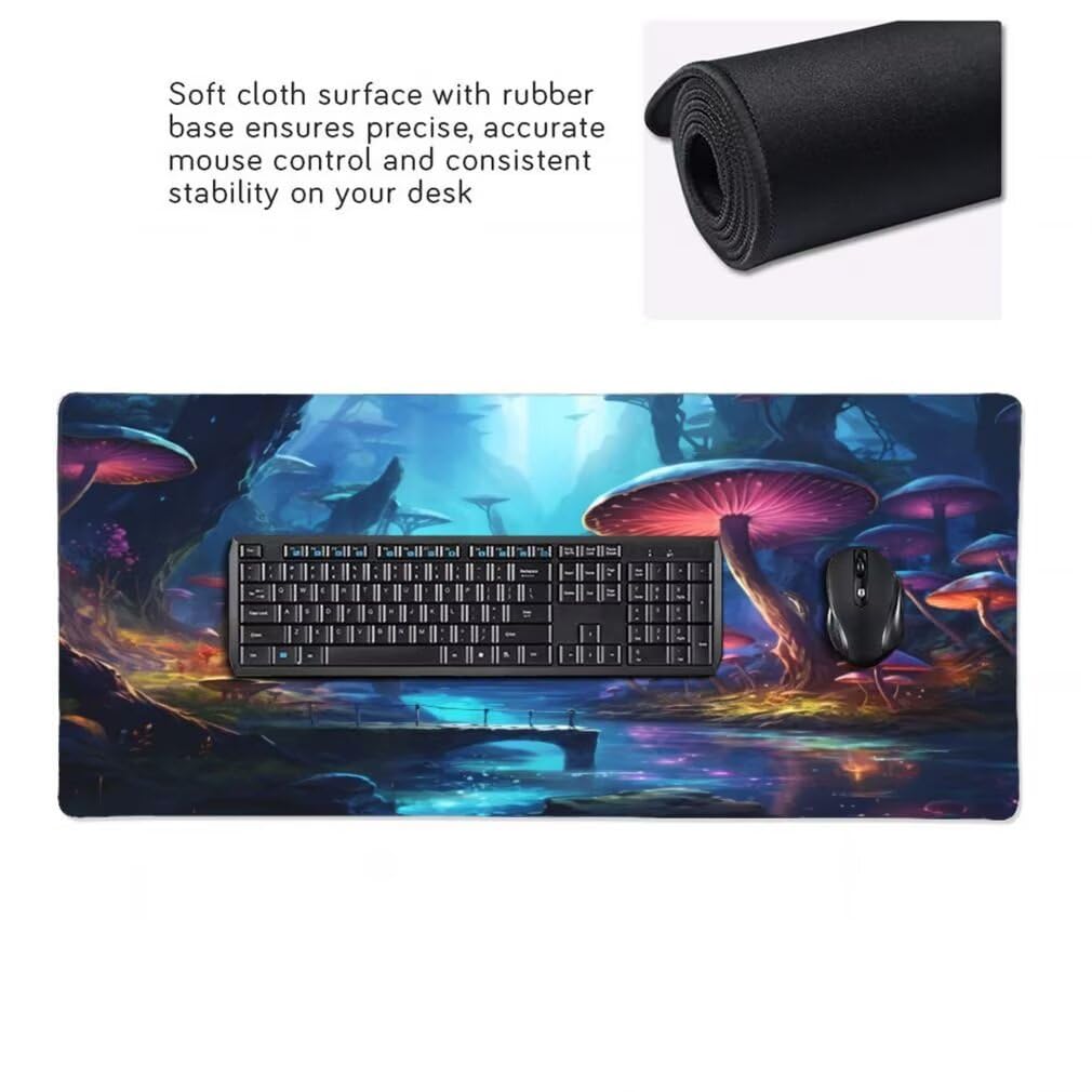Alfombrilla Ratón XXL Paisaje Fantástico, Mouse Pad XXL 1000x500mm, Alfombrilla Escritorio con Bordes Cosidos, Mousepad con Base de Goma Antideslizante para Gaming, Oficina (Seta Gigante) -MP1444