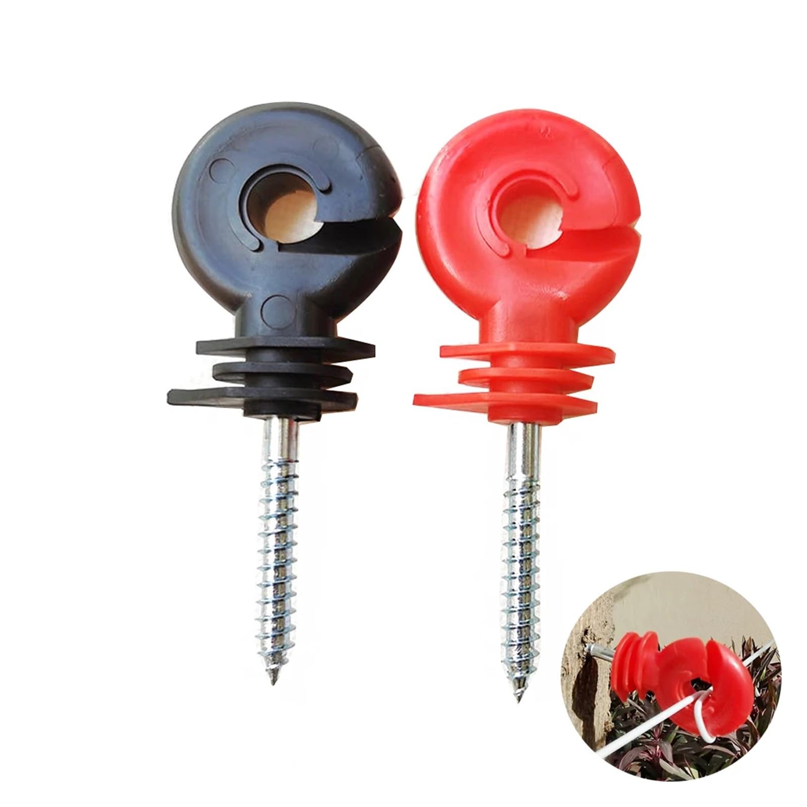 100 Pcs Elektrische Zaun Isolator Schraube-in Valla Aislante Ring Post Holz Poste Isolant Weide Garten Liefert Zubehör Werkzeuge(100 red insulators)