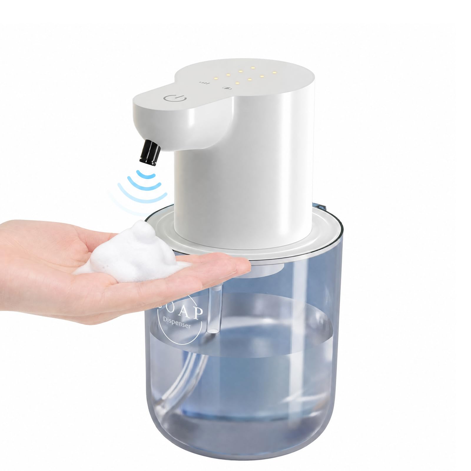 Automatic Foam Soap Dispenser, 400 ml Bathroom Wall Soap Dispenser, USB-C Rechargeable Adjustable Doser, 4 Levels, Electric Dispenser for Kitchen and Bathroom, White