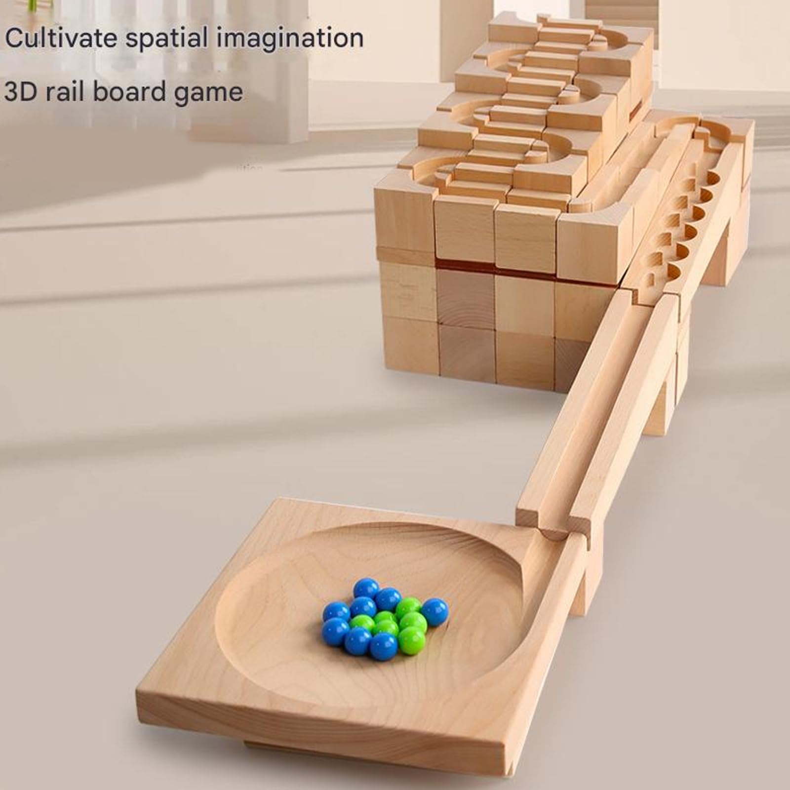 Set rulli in Legno da Costruzione Giocattolo educativo per Bambini Blocchi Costruzione con Pista per Palline Set rulli in Legno creativi Giocattolo didattico per Bambini in età la