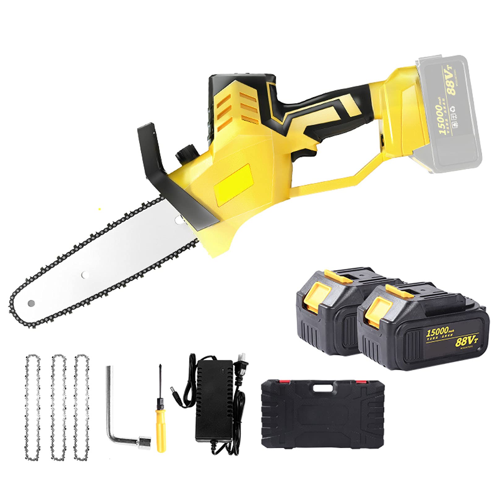 APOE Minimotosierra Eléctrica, Motosierra Inalámbrica Bateria Pequeña de 10 Pulgadas, Sierra de Cadena, 21V/850W, Herramientas Eléctricas de Exterior, Cadena Ajustable