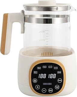 Calentador de biberones para bebé, 1,3 L, acero inoxidable, con indicador de temperatura, función termostática, 72 h, luz LED nocturna, protección contra el funcionamiento en seco, color blanco