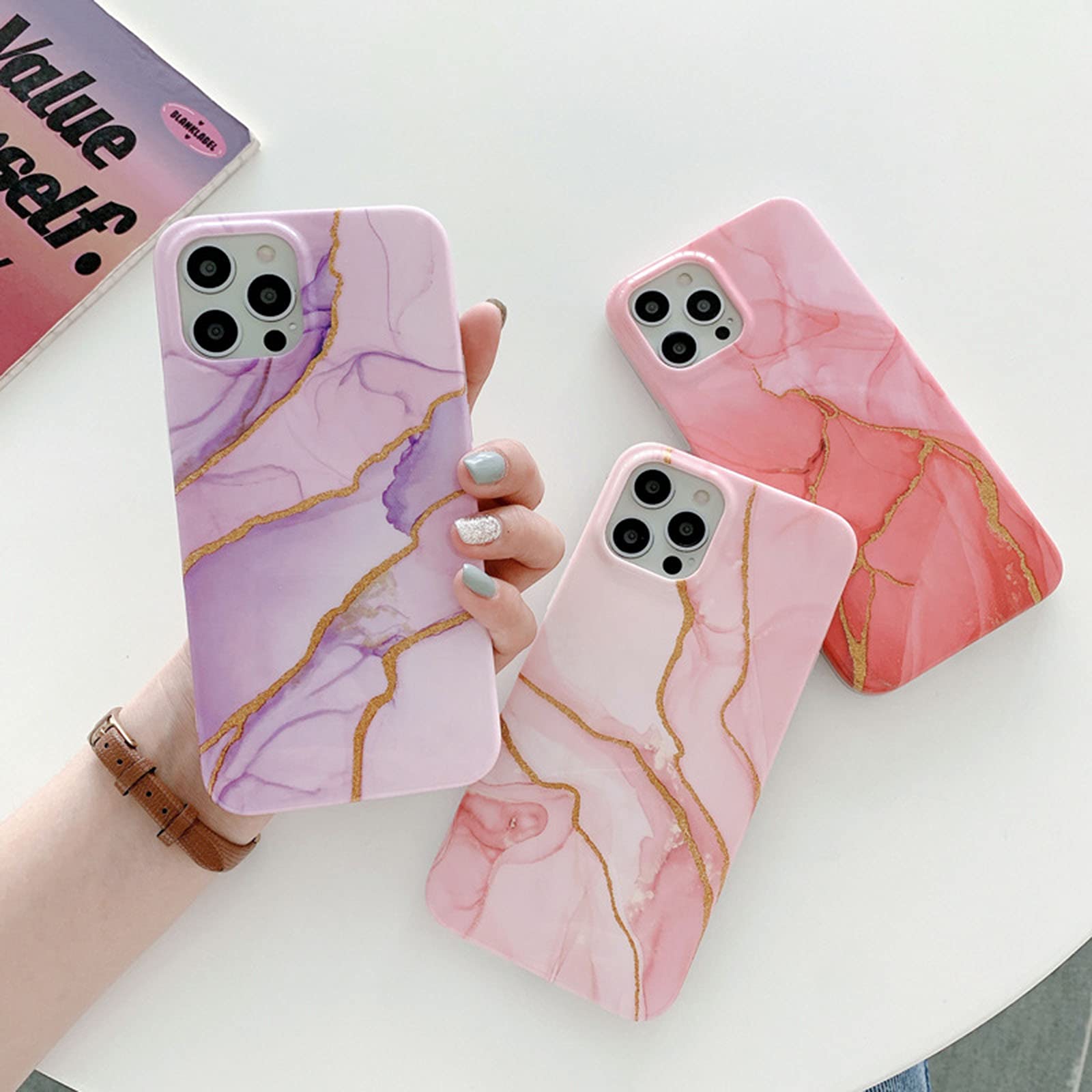 FOURTOC Cover Compatibile con iPhone 12 PRO Max Custodia Silicone Morbido Dipinto Modello Marmo Case Pittura A Inchiostro Moda Ultra Slim Soft Touch Cover,Color,12 Mini