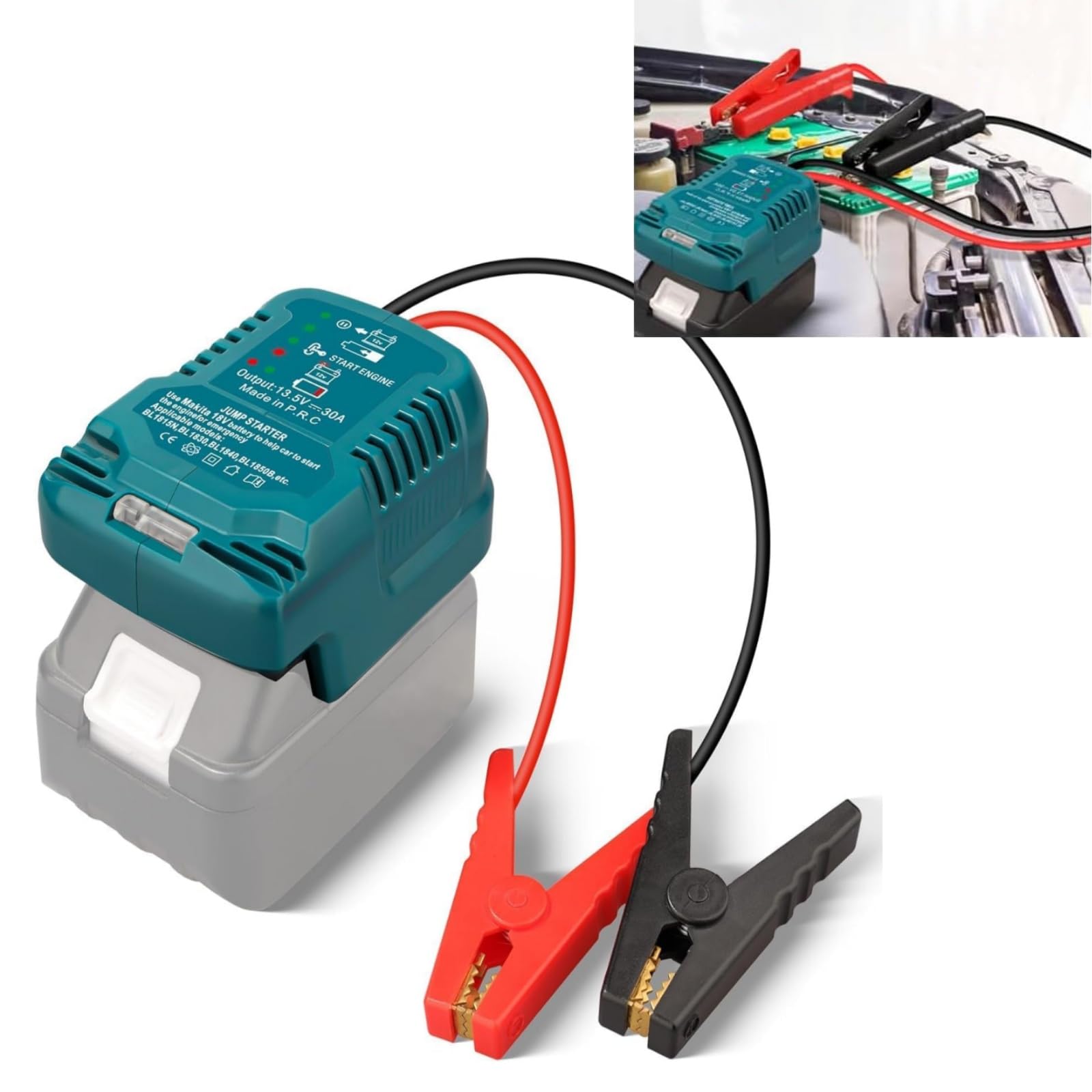 Auto-Starthilfe-Adapter für Makita 18-V-Batterie, TEPULAS Autobatterie-Booster mit 11AWG-Kabel, 12V-Auto-Starthilfe für Motoren bis zu 3,5L Benzin oder 6,5L Diesel
