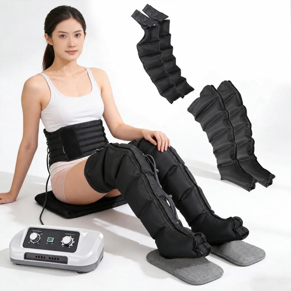 Pressoterapia Professionale per drenaggio linfatico, Massaggio drenante linfatico, apparecchio per pressoterapia a 8 camere d'Aria, 0-30 min, 0-240 mmHg Regolabile, Gambe, Braccia,