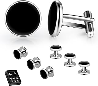 Mens Cufflinks and Studs, Tuxedo Shirt Cufflinks and Studs Set for Men, Brass Cuff Links and Shirt Studs for Wedding/Banquet/Ceremony/Business