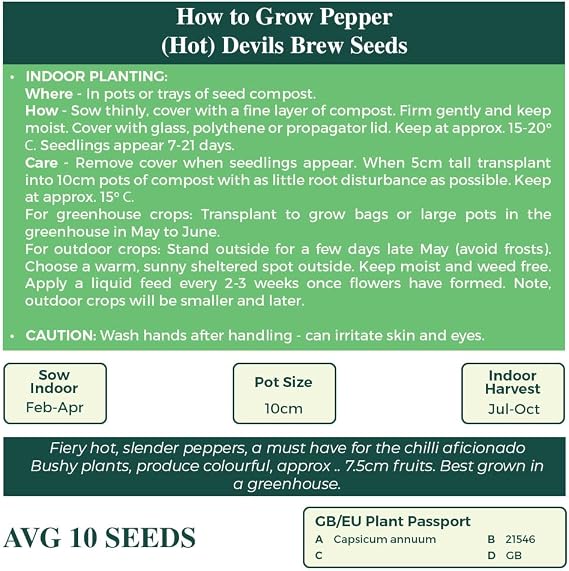 Pepper Hot Devil’s Brew Seeds – Tasty, Fiery Hot Peppers, Ideal for a Greenhouse – for Your Beautiful Kitchen Garden