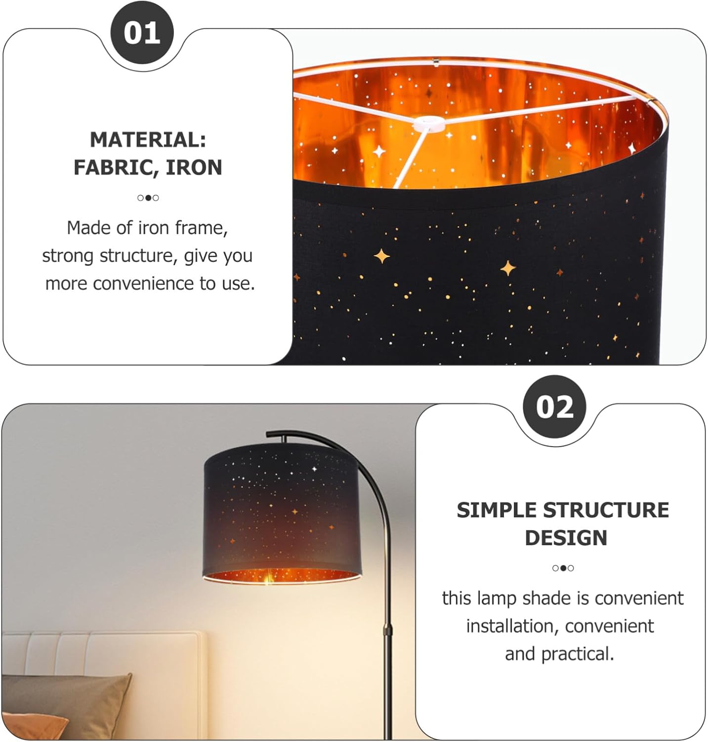 LIFKOME Fabric Lampshades Star Drum Lamp Shades Hollow Out Table Lamp Cover Clip On Bulb Chandelier Lamp Shades Replacement For Beside table Floor Light Wall Lamp Black