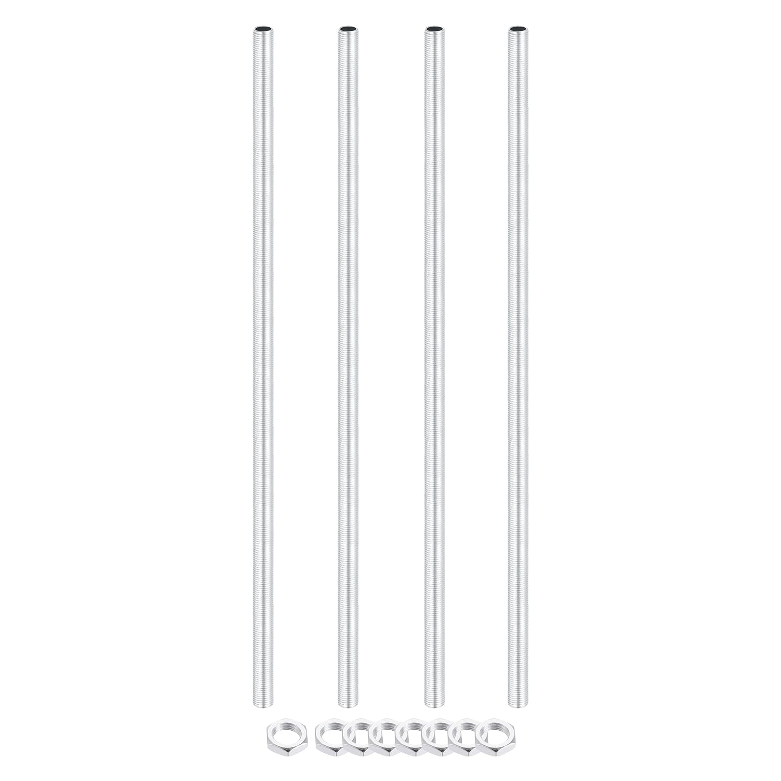 sourcing map 4Pcs 310mm Lamp Pipe Nipples Kit with Lock Nuts, M10x1 Fine All Threaded Hollow Tube Lamp Repair Hardware Fasteners for Chandelier Ceiling Lamps Assembly DIY, White Zinc