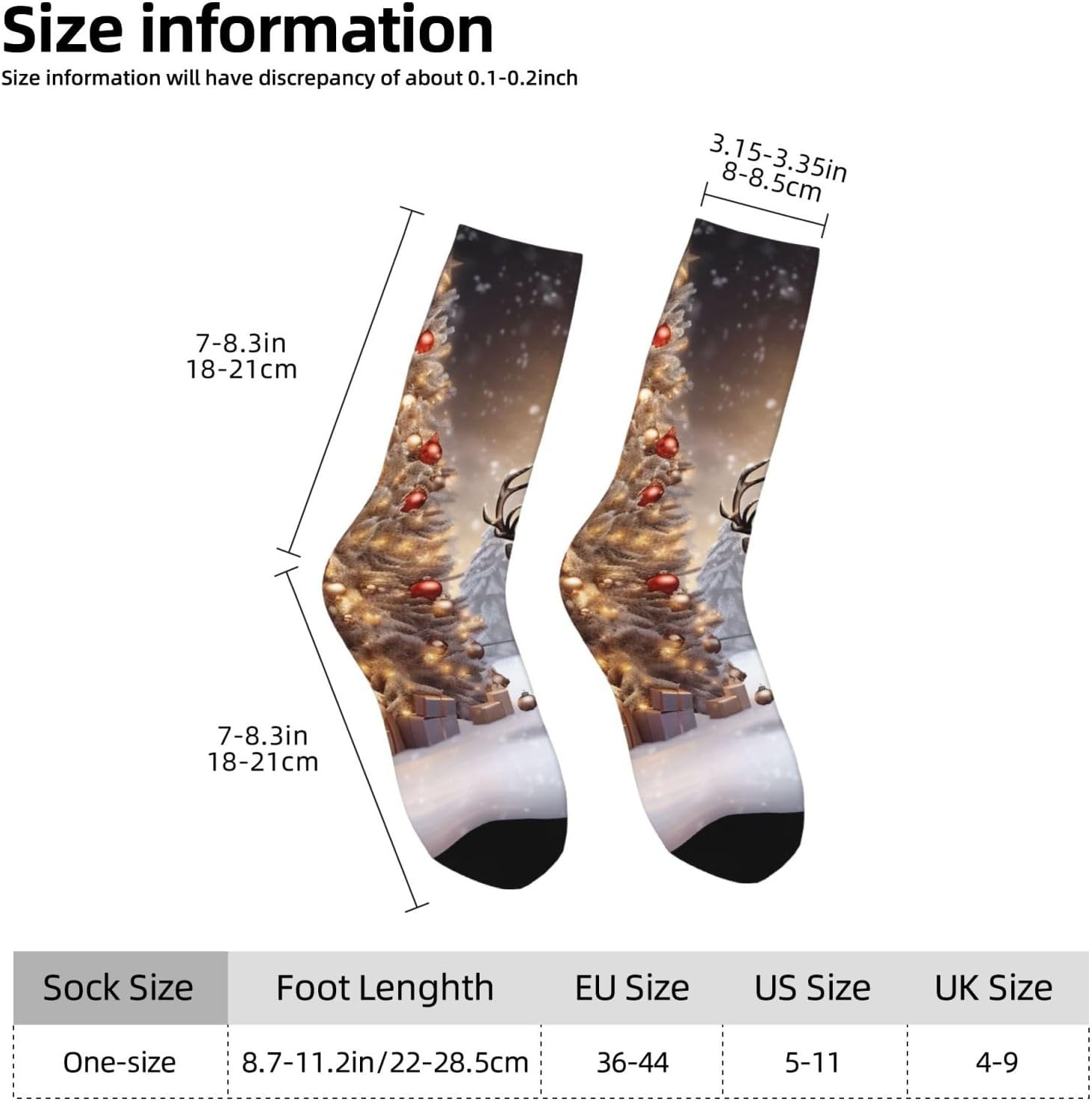 Christmas Tree and Reindeer Crew Socks for Men Women Moisture Wicking Cushion Athletic Sock Casual Novelty Socks Gift