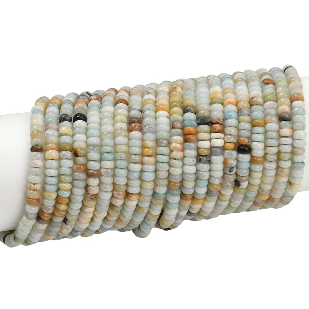 PONABEADIY 1 Box 2 Strands 336PCS 4MM Natural Flower Amazonite Stone Beads Strands with Hole Rondelle Abacus Gemstone Disk Energy Loose Spacer Bead Bulk for Jewellery Making Diy Bracelets Craft Supply