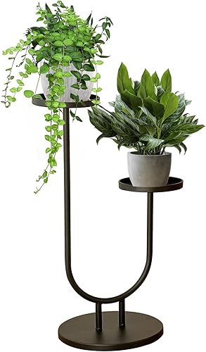 Soporte para plantas para interiores, soporte de esquina de metal de 2 niveles de alto, estante de exhibición de flores al aire libre para ventana,