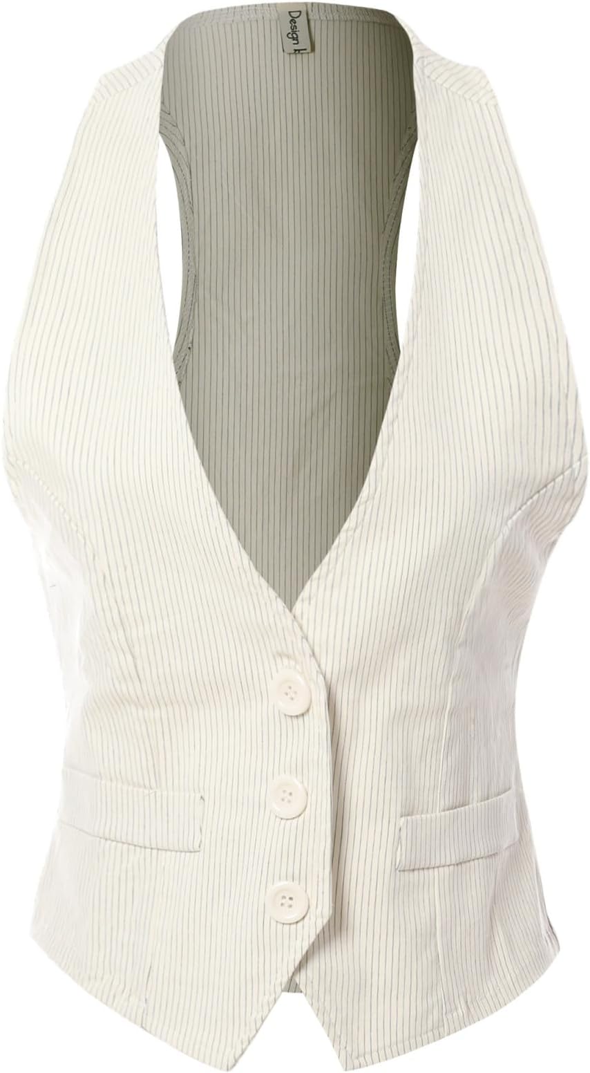 Design by Olivia Women's Slim Fit Racerback Tuxedo Vest - Versatile Dressy Casual Waistcoat with Stretch