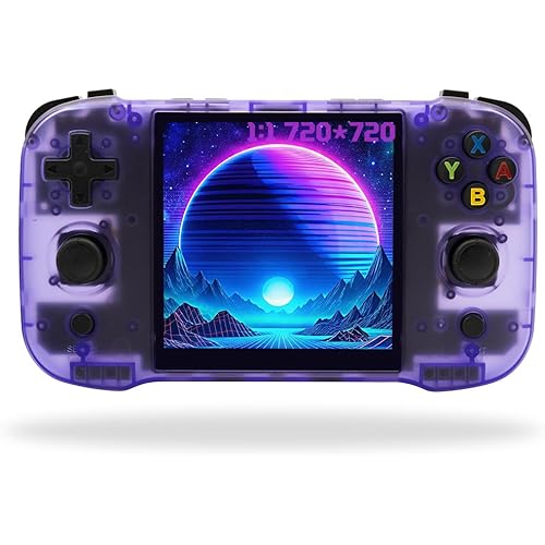 R46S Handheld Game Console 4.0-in 720 * 720 IPS OCA 1:1 Screen RK3566 Opensource System Purple Transparent