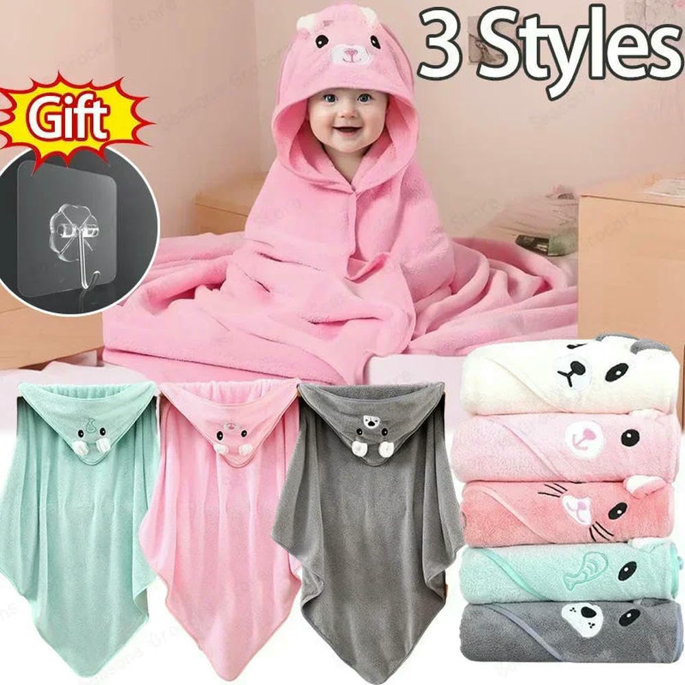 ZBDP Serviette de bain à capuche en velours corail pour bébé Motif éléphant Couverture super absorbante chaude peignoir de bain bébé