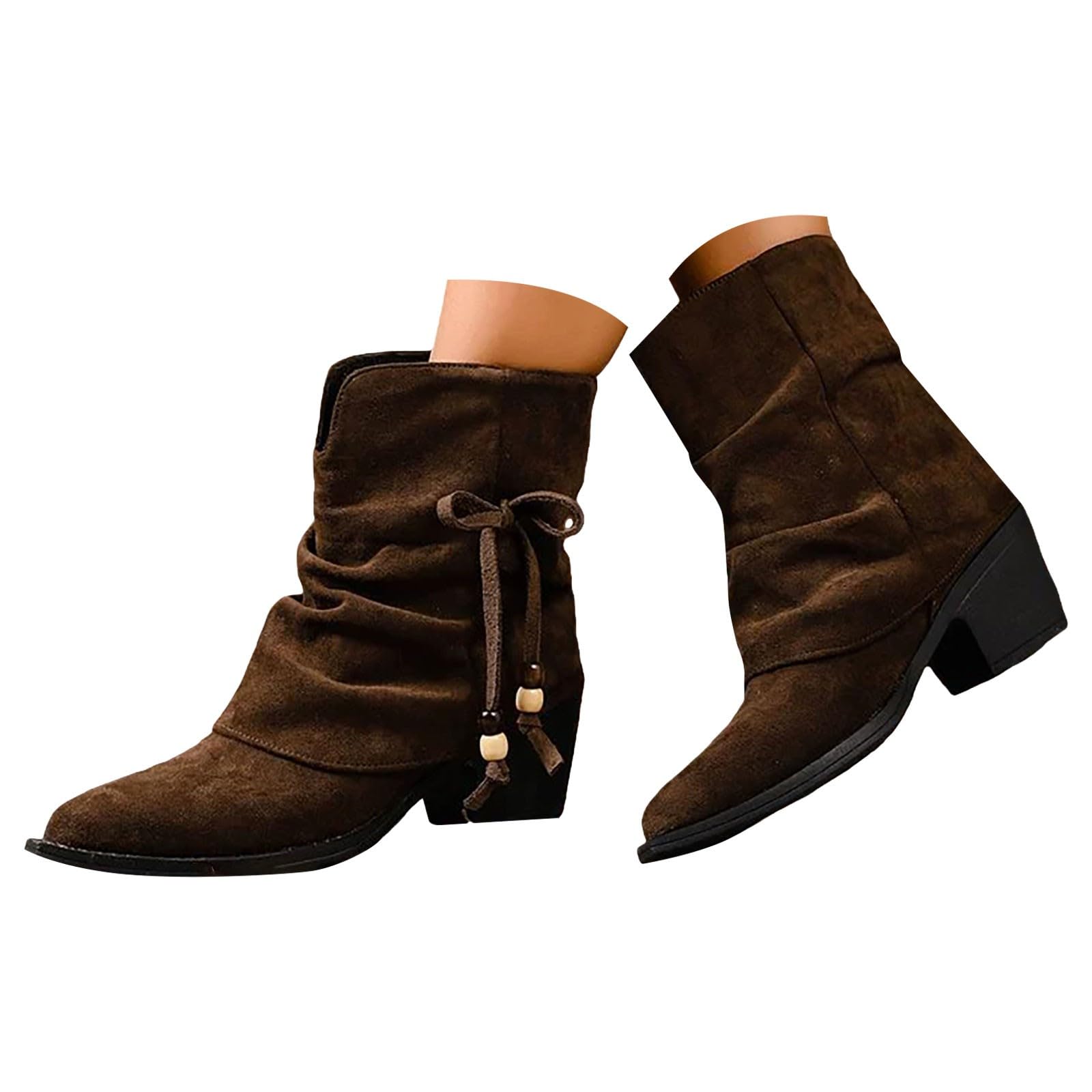 Stiefeletten Damen Overknees Stiefel Fold Over Shark Boots Kniehohe Weitschaftstiefel mit Absatz Blockabsatz Übergangsstiefel Dressy Kniestiefel Rutschfest Langschaft Damenstiefel Westernstiefel