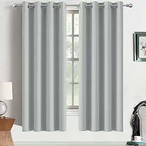 Yakamok Blackout Curtains Room Darkening Thermal Insulated Grommet top Window Curtains for Living Room, 52 x 72 Inch, Light Grey, Set of 2