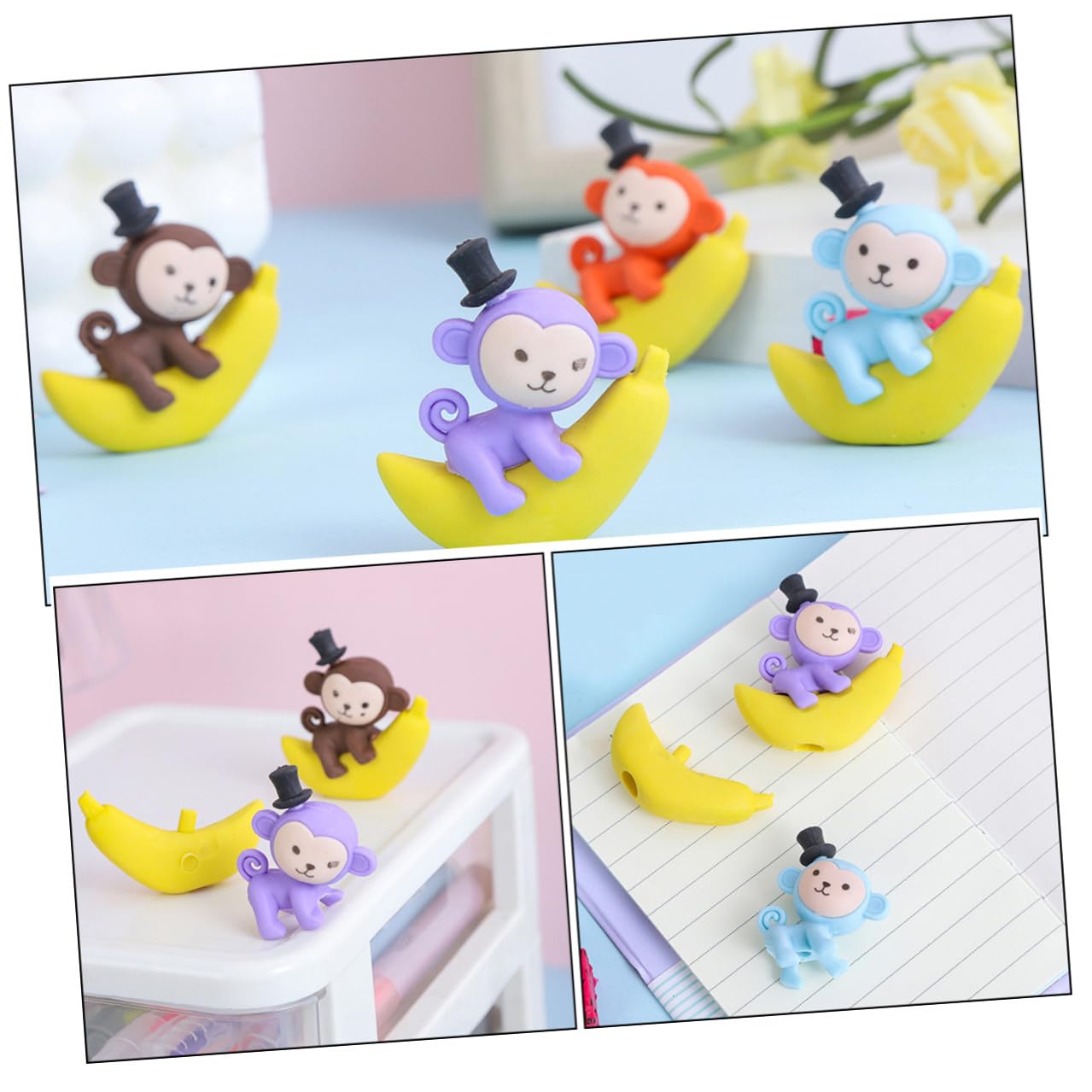 Gomme da Cancellare a Forma di Scimmia e Banana per Studenti 48 Pezzi in Tpr Creativo Divertente Materiale Scolastico Colore Casuale per Uso Cancelleria