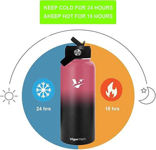 Miniatura 3 de Botella de agua aislada al vacío, botella de agua de acero inoxidable con tapa con popote y tapa flexible (mantiene el frío durante 24 horas, el