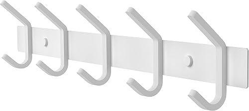 SAYONEYES Perchero de pared blanco con 5 ganchos dobles para colgar Perchero de pared rústico de acero inoxidable SUS304 de 15 pulgadas Perchero