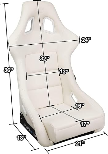 Miniatura 7 de NRG Innovations FRP-302WT-V Asiento universal de vinilo con respaldo fijo con soporte de montaje inferior (grande), funda de asiento blanca, 21