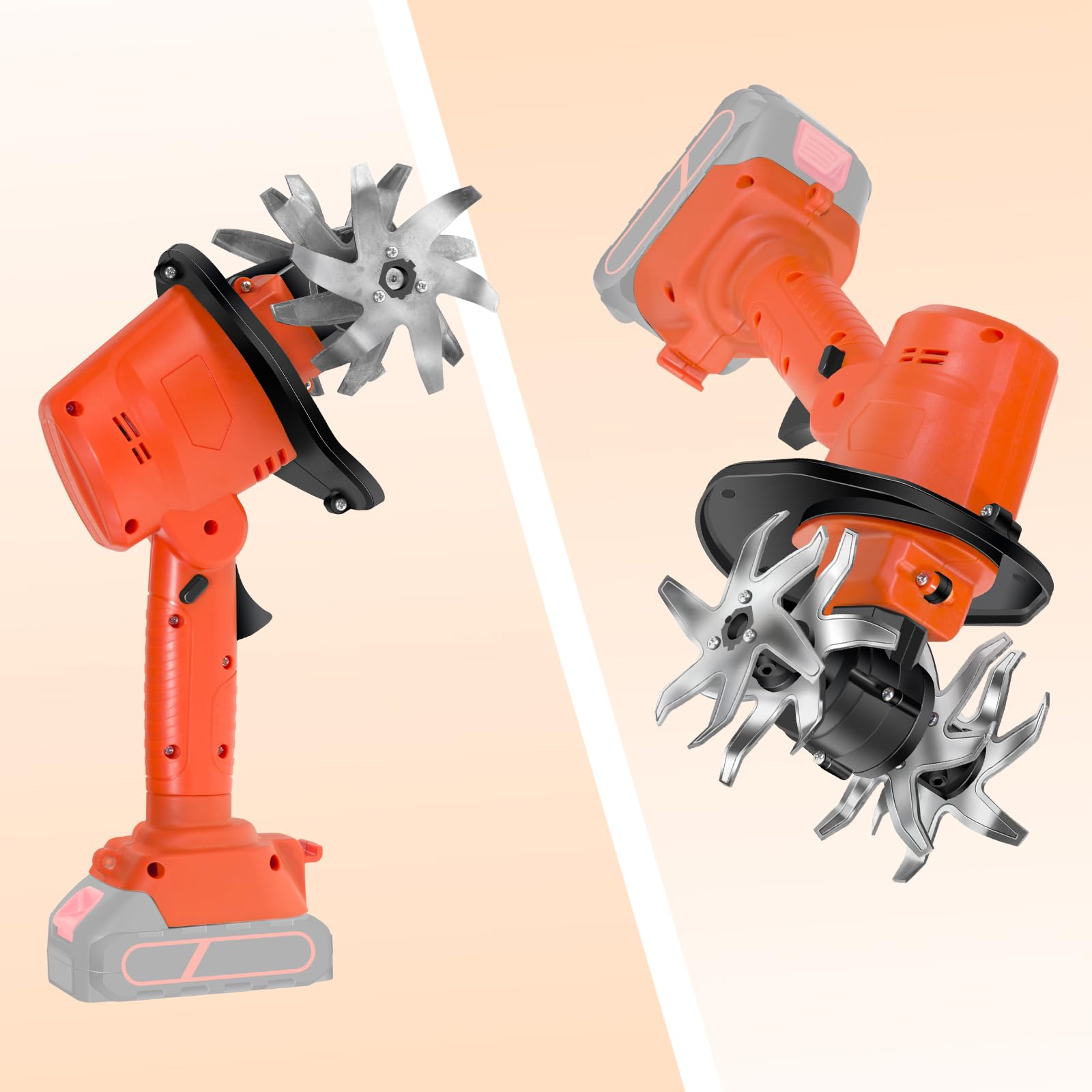 Elektrische Gartenhacke, Akku Tiller Kultivator mit 4 Stahlklingen, Teleskopgriff Elektrischer Bodenfräse Kultivator kompatibel mit Makita 21V, 10 cm Arbeitsbreite & Tiefe, für Garten (OHNE AKKU)