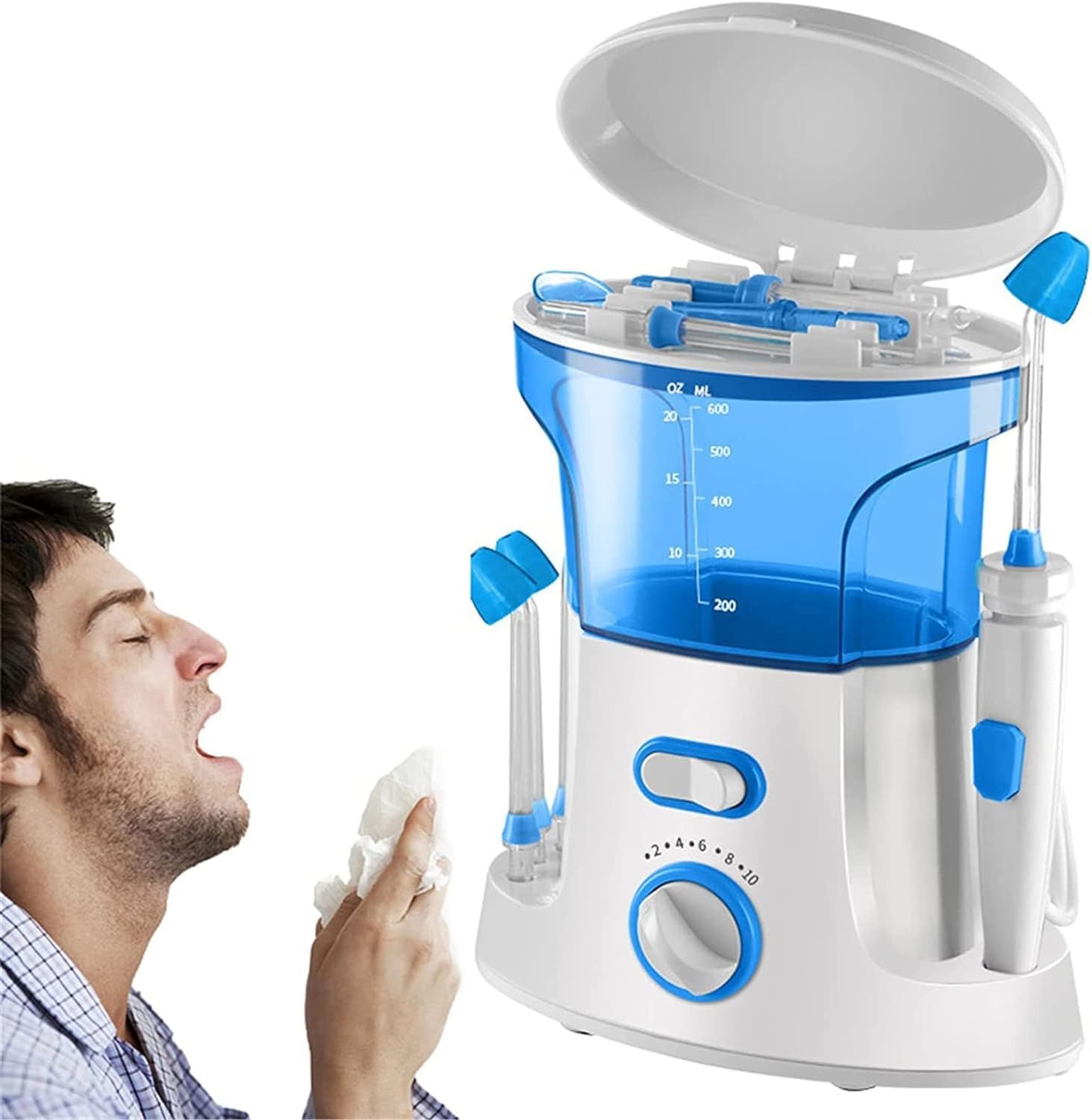 Neti Pot Électrique Sans Fil – Rinçage Nasal Pulsé 5 Modes, 300 Ml, 3 Embouts, Irrigation Sinus Adulte Enfant, Recharge USB