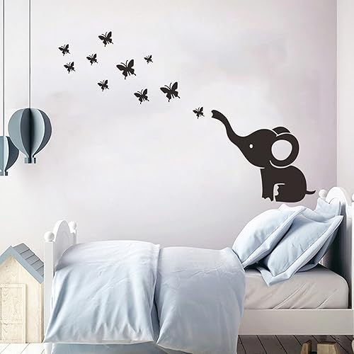 Miniatura 6 de Calcomanía de pared de elefante, mariposa negra, para el hogar, sala de estar, bebé, guardería, dormitorio, decoración de aula