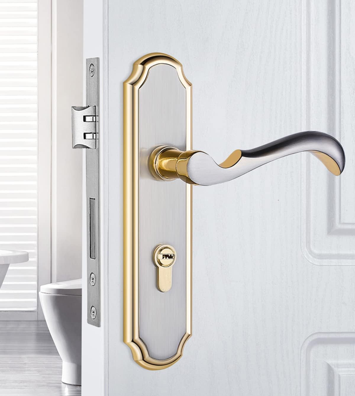 Qrity Door Handle Lock, Modern Door Handle Set, Zinc Alloy Anti-Theft Door Lock with Keys for Wooden Doors - Image 4