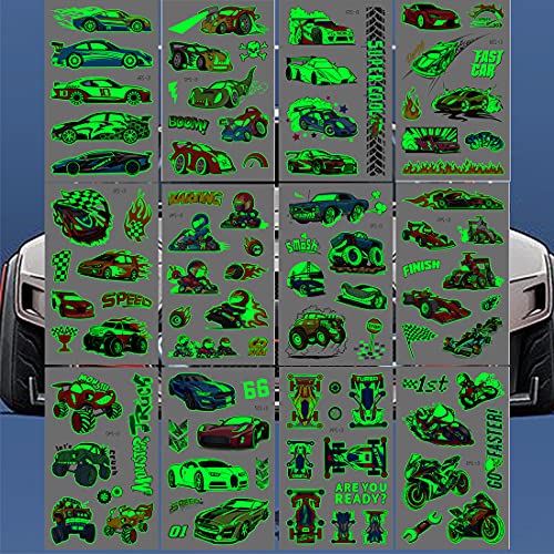 Ooopsiun Luminous Race Car Supplies Temporary Tattoos For Boys -12 Sheets Glow In The Dark Racecar Tattoos Decorations Supplies Favors For Kids Boys Men #TOP2