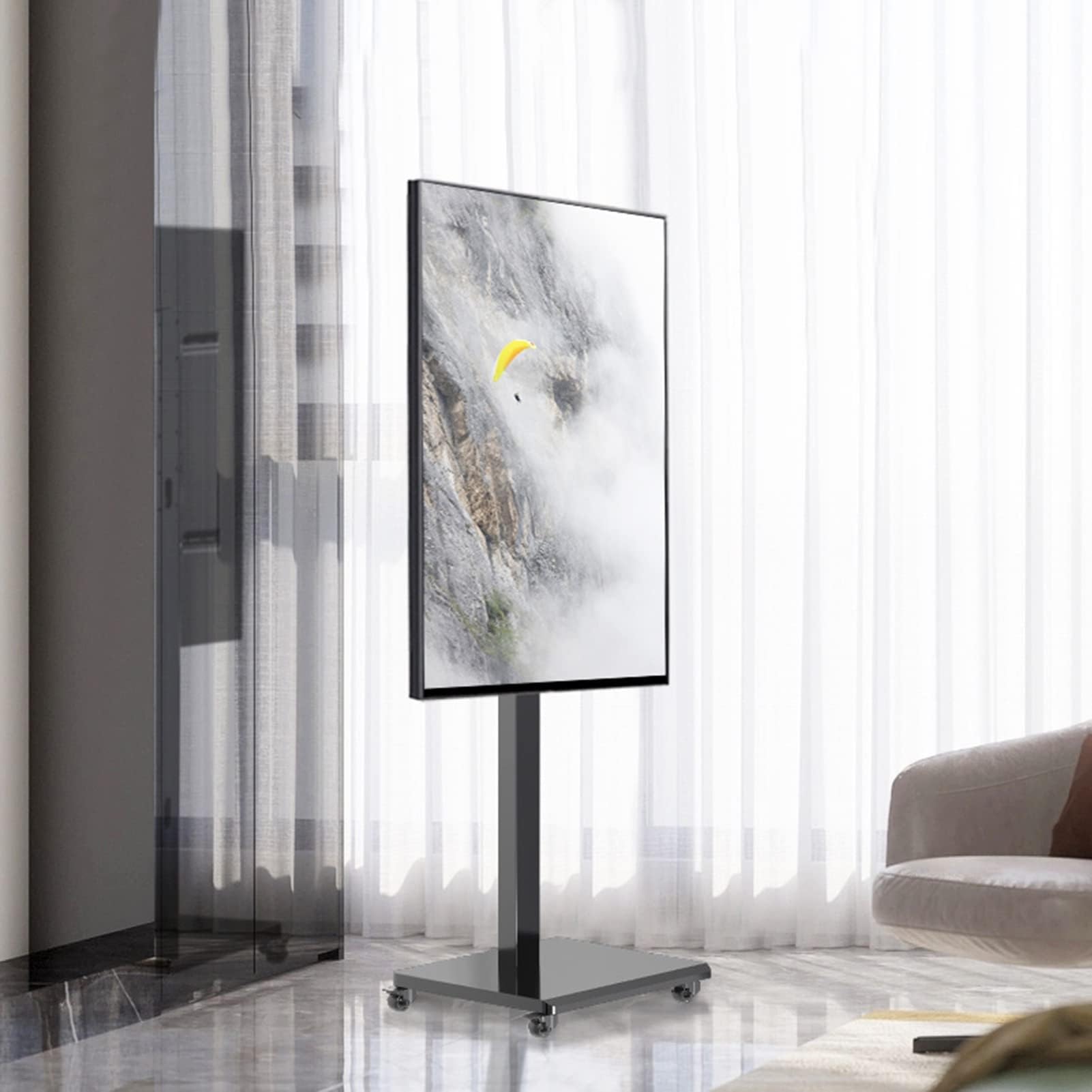 WDSOPK LCD Tv Frame Floor Stand - Rolling/Mobile Tv Cart with Wheels for 26-55 Inch Tvs, Height Adjustable Rolling Tv Stand Hold Up to 50Kg/110 Lbs, Max Vesa 400X400Mm
