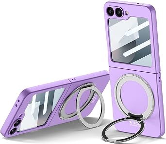 for Samsung Galaxy Z Flip 6 Case with Magnetic Power Kickstand and Screen Protection, Support Wireless Charging, Ultra-Thin Hard PC Anti-Scratch Shockproof Case for Samsung Z Flip 6Purple