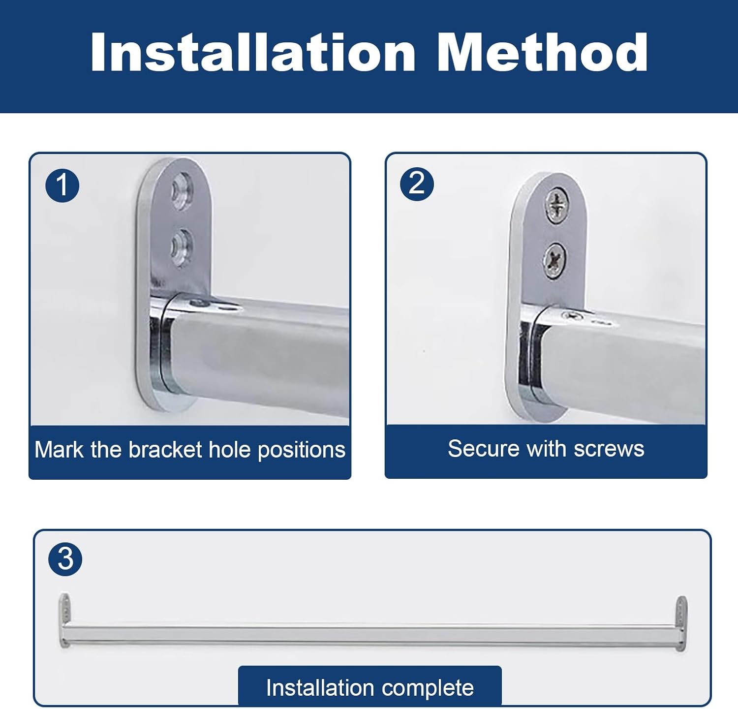 Set of 2 Adjustable Heavy Duty Steel Closet Rods, Waterproof Hanging Bar for Clothes & Curtains, Extendable Wardrobe Pole (Black, 60-85 cm/23.5-33.5 in)