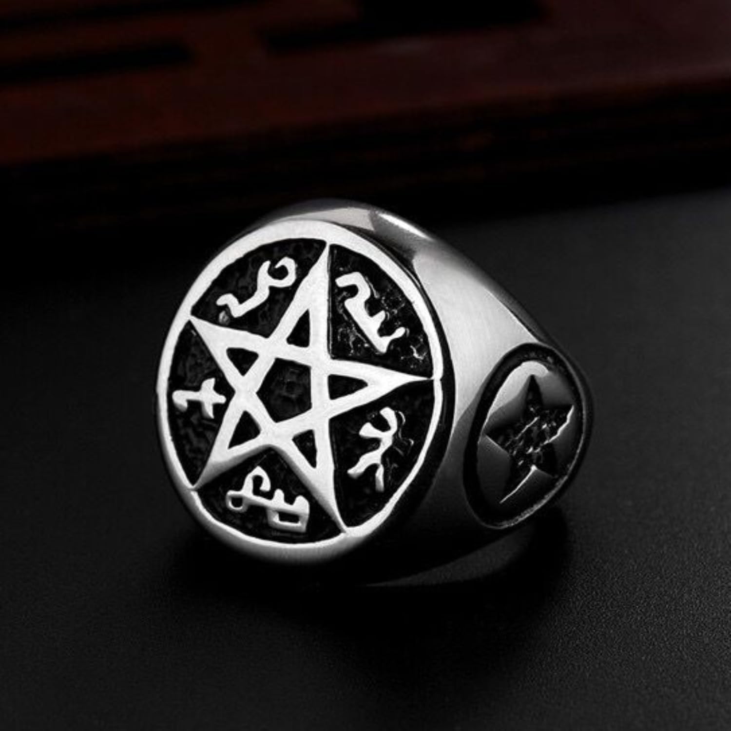 Supernatural Devils Trap Symbol Sigil Stainless Steel Ring Pentagram Anti Possession Ring US Size 8-14
