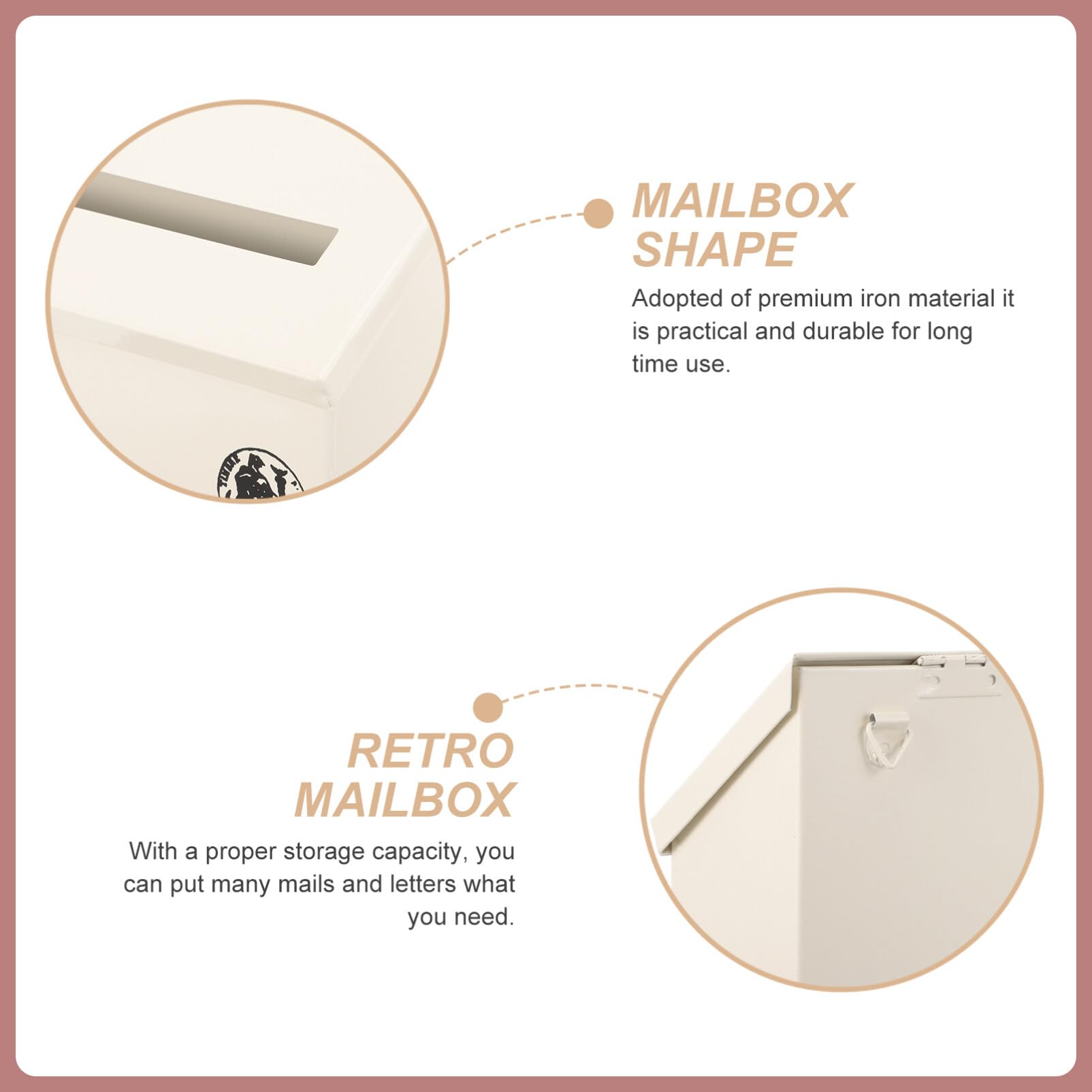 Vintage Wall Letter Box Metal Large Capacity Vintage Letter Box With Lock And Cover, Wall Mount Steel Post Box For Garden Outdoor Cafe Rustic Farmhouse (White