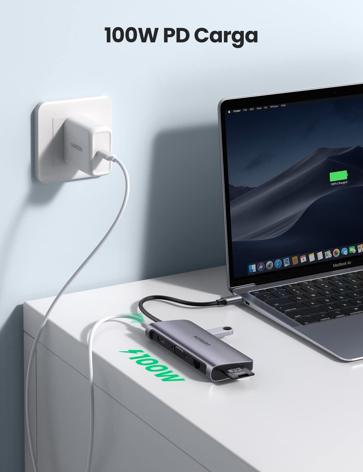 UGREEN Hub USB C HDMI VGA Adaptador USB C Ethernet Gigabit 1000Mbps 9 en 1 Dock Multi Puertos PD 100W 3 Salidas USB 3.0 5Gbps Compatible con MacBook Pro MacBook Air M1 iPad Pro 2021 XPS 13 15