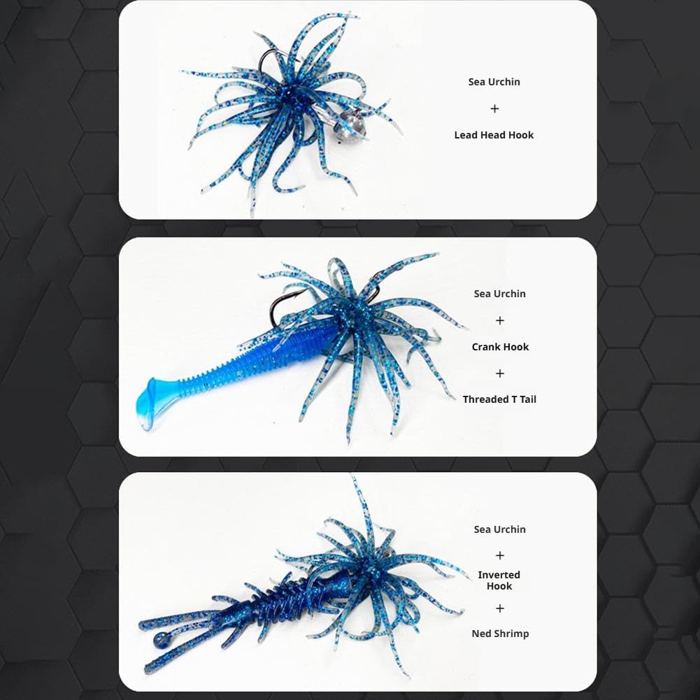 2PCS Bass Fishing Bait - Lure Bait for Black Pits,Soft Sea Urchin Baits,Soft Artificial Sea Urchin Lures for Shore,Trout,River,Lake,Saltwater,Freshwater,Father's Day Fishing Gifts for Men,Fishermen — view 8