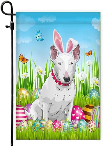 CenturyTee Bull Terrier Happy Easter Day Holiday Flag Funny Dog Wear Bunny Ears Headband Cute for Home Decor (12" x 18") USA Garden Flag Premium