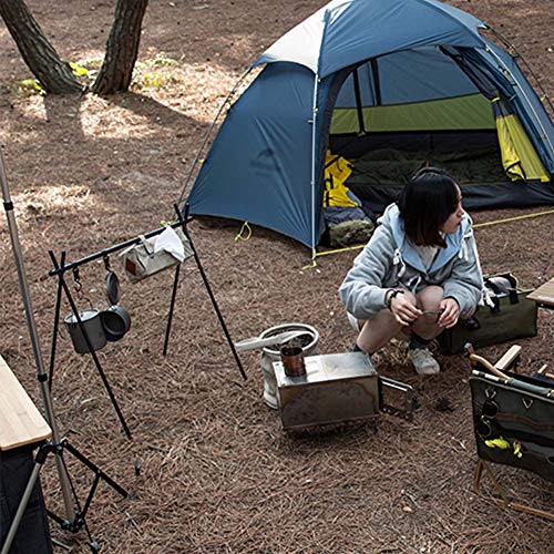 Grille de camping réglable avec support triangle pliable pour cuisson au feu de bois
