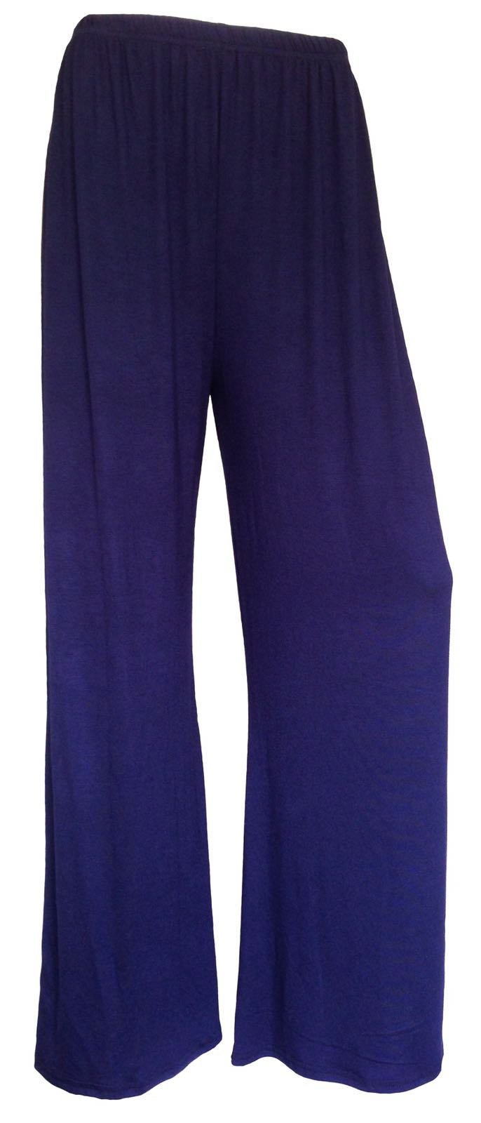 Women's Navy Plus Size Plain Palazzo Wide Leg Flared Trousers Pants Uk 8-26 (Xxl (20-22 Uk), )
