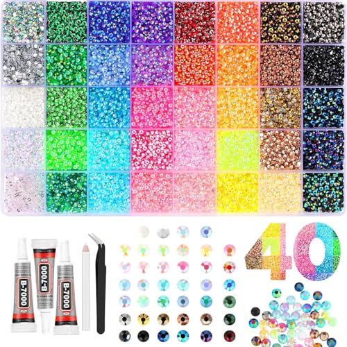 Image of Resin Jelly Rhinestones for Bedazzling, 40 Colors 3mm Flatback Gems with B-7000 Glue and Tweezers, Assorted Multicolour Crystals for Clothing, Shoes, Crafts