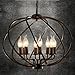 Industrial Adjustable Wrought Iron Vintage Retro Pendant Light - LITFAD 22" Edison Metal Globe Shade Hanging Ceiling Light Cage Chandelier Pendant Lamp Fixture Black Finish with 8 Lights