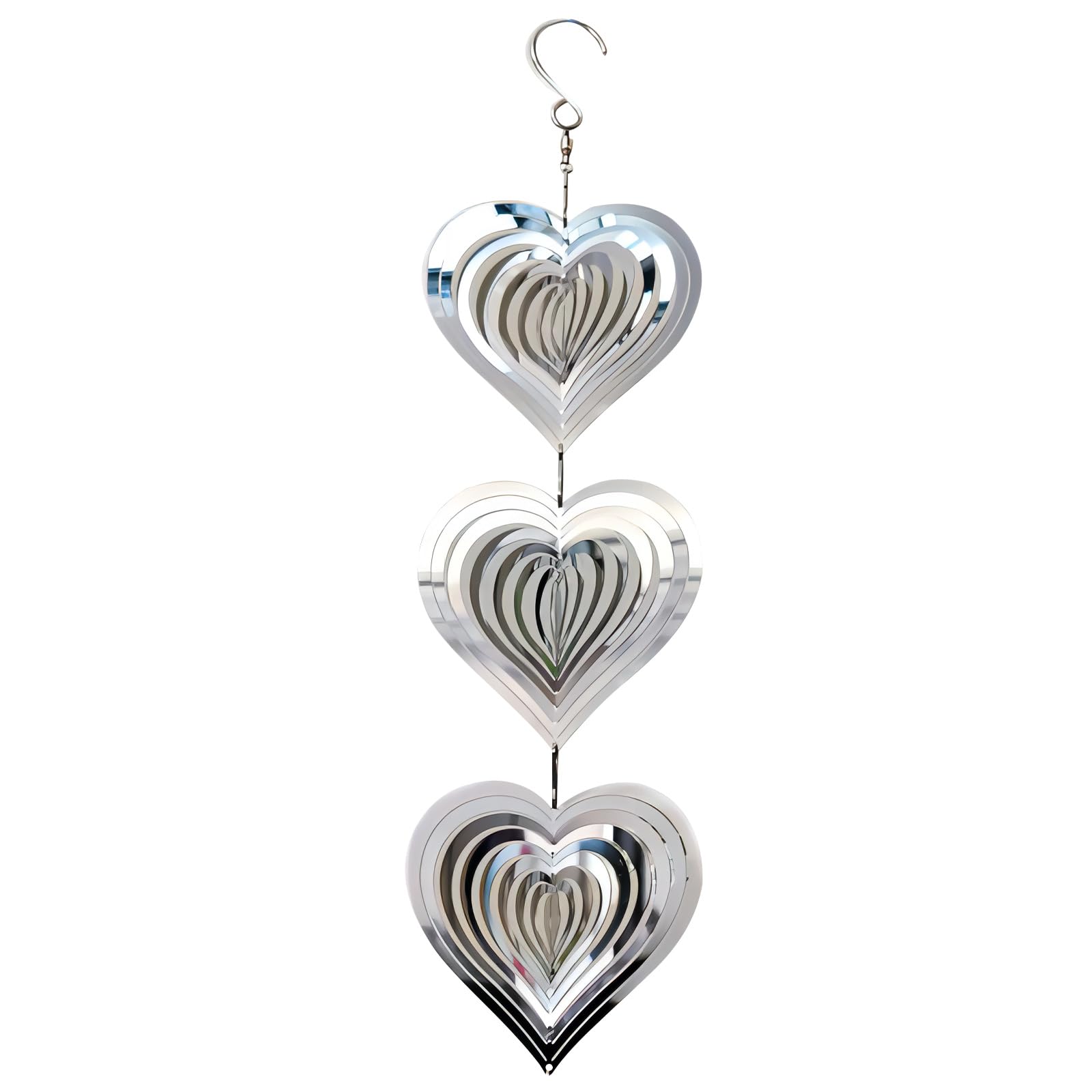 Metal Spiral Heart Wind Spinner Indoor Outdoor, Hanging Stainless Steel Wind Spinner