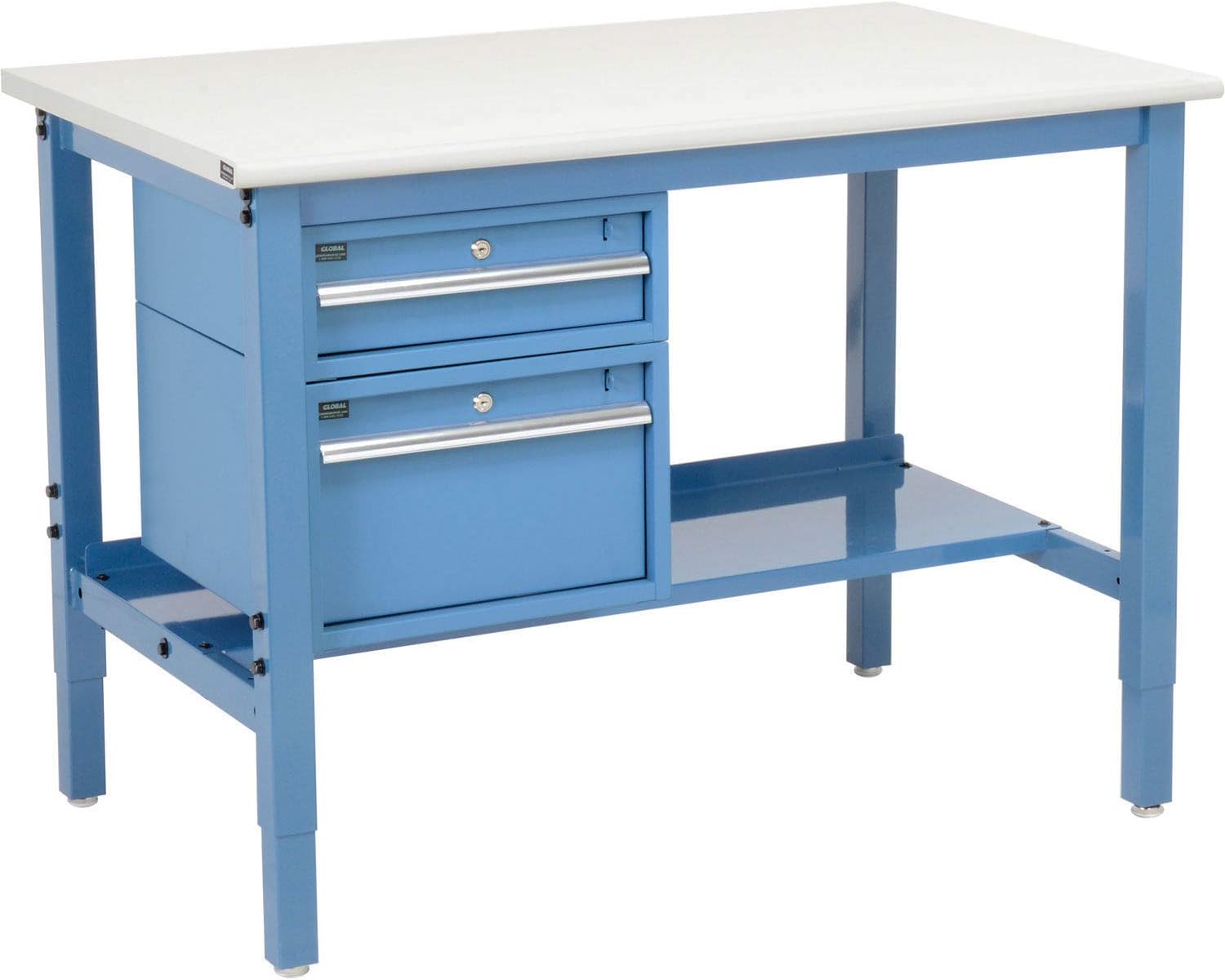 Global Industrial 48" W x 36" D Workbench, 1-1/4" Thick ESD Laminate Safety Edge with Drawers & Shelf, Blue